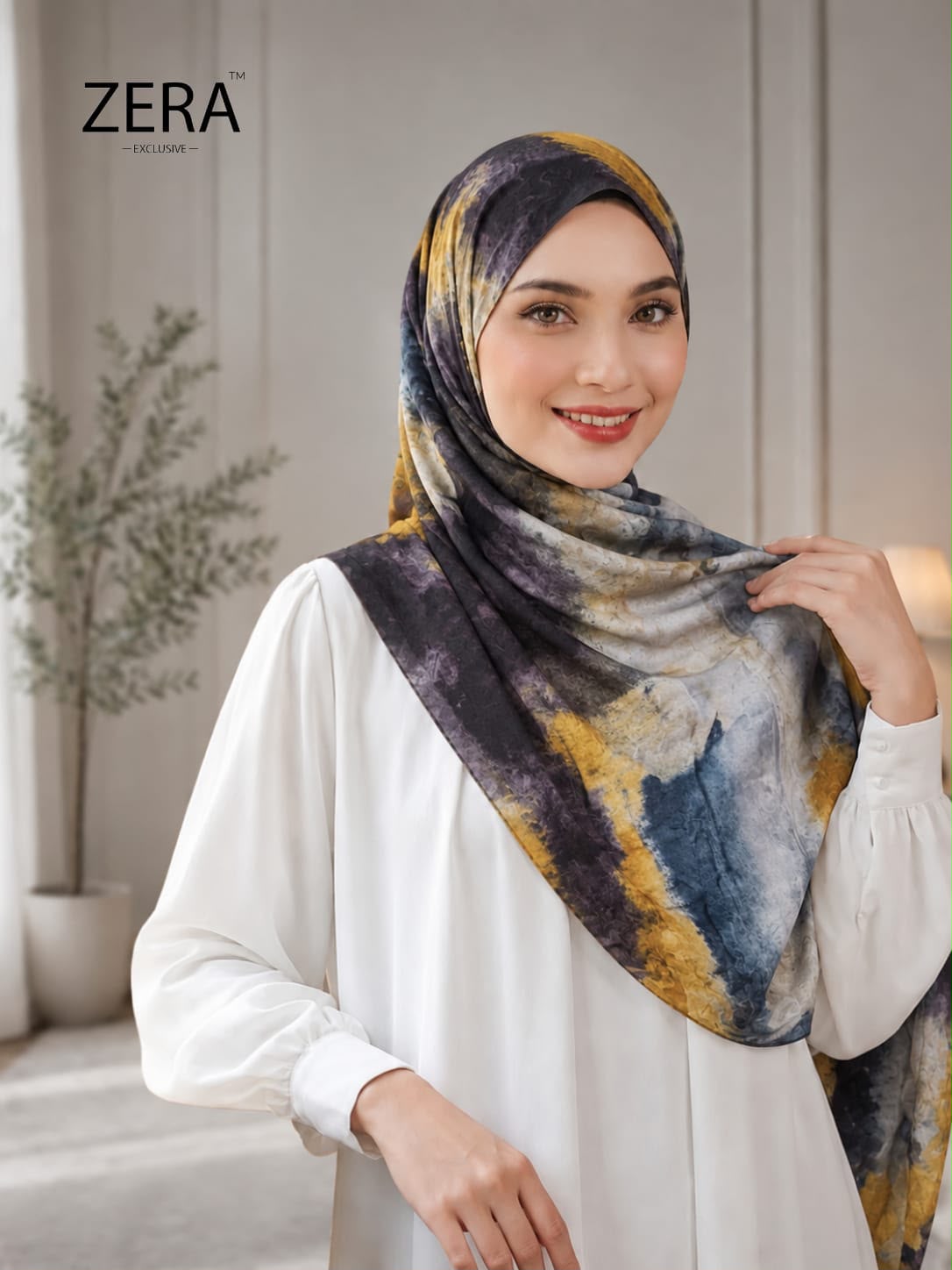 Printed Modal Cotton — Navy Beige